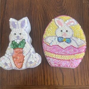 Vintage Beaded‎ Sequin Decorative Easter Bunny Egg Trinket Box Lot of 2